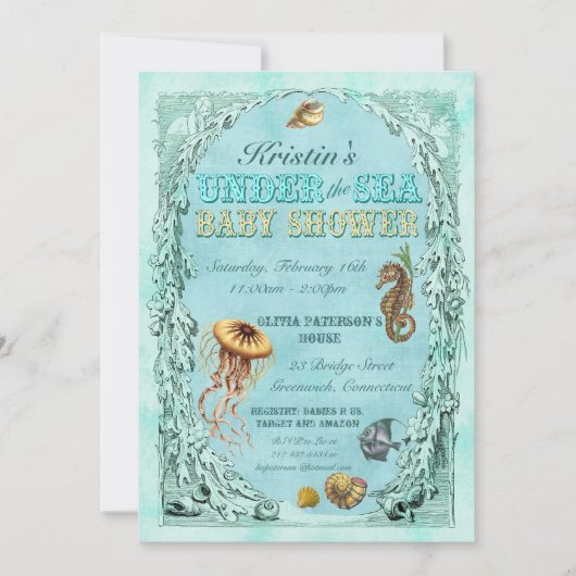 Invitation au Baby shower de la mer - turquoise (Devant)