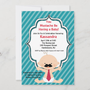 Invitation au Baby shower de la Moustache rayée tu