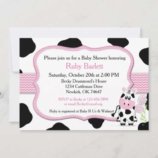 Invitation au Baby shower de la vache avec Chevron (Devant)