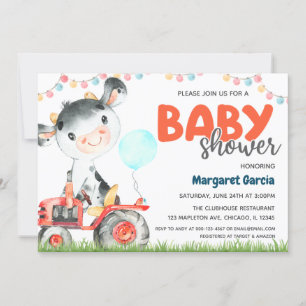 Invitation au Baby shower de la vache de garçon d'