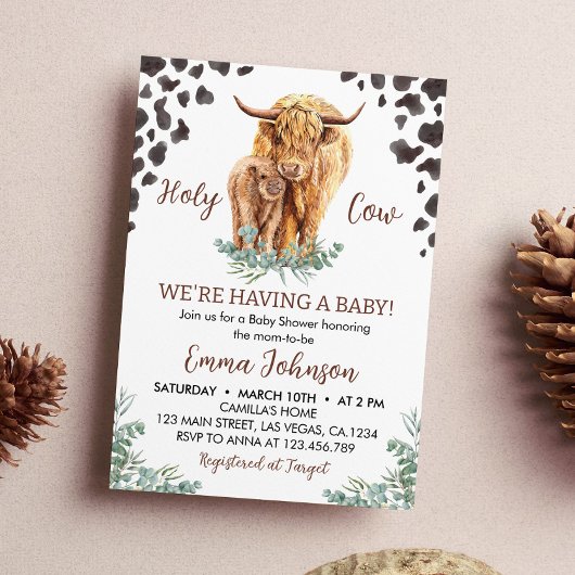 Invitation au Baby shower de la vache Highland