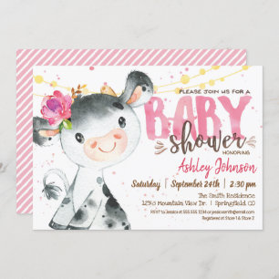 Invitation au Baby shower de la vache, Pink Farm