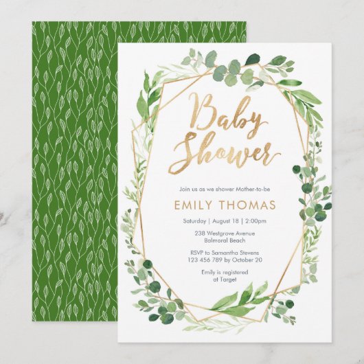 Invitation au Baby shower de la verdure - sans dis (Devant / Derrière)