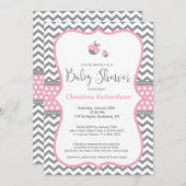 Invitation au Baby shower de Ladybug rose (Devant / Derrière)