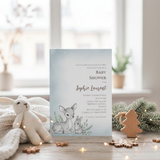 Invitation au Baby shower de lapin d'hiver de bois