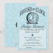 Invitation au Baby shower de l'horloge - Bleu (Devant / Derrière)