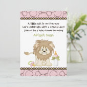 Invitation au Baby shower de lion rose pour les fi (Debout devant)