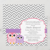 Invitation au Baby shower de Little Owls, fille (Devant / Derrière)