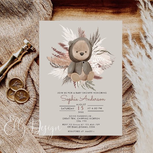 Invitation au Baby shower de l'ours de Boho