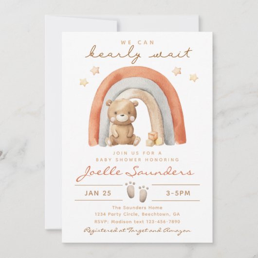 Invitation au Baby shower de l'ours de Boho | Bébé (Devant)