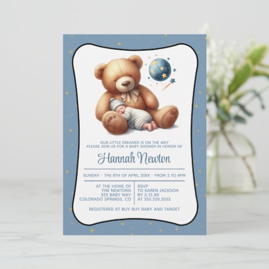 Invitation au Baby shower de l'ours de rêve (Debout devant)