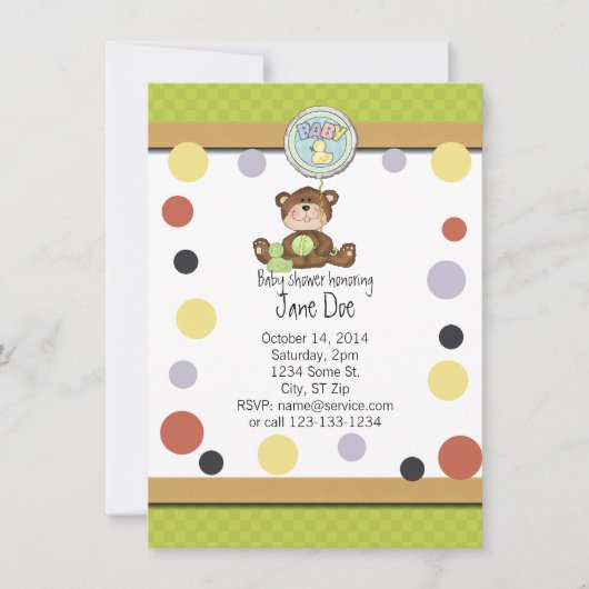 Invitation au Baby shower de l'ours de Teddy (Devant)