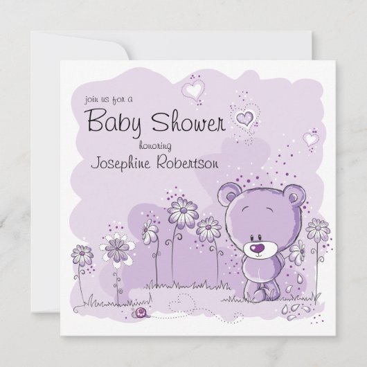 Invitation au Baby shower de l'ours en peluche (Devant)