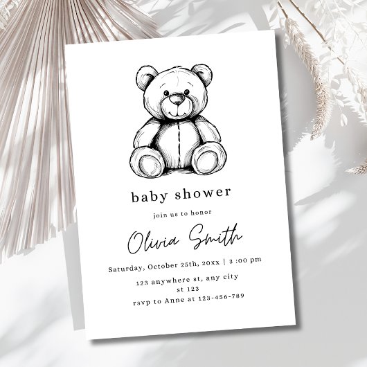 Invitation au Baby shower de l'ours en peluche, no