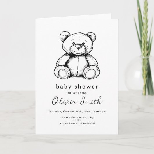 Invitation au Baby shower de l'ours en peluche, no (Devant)