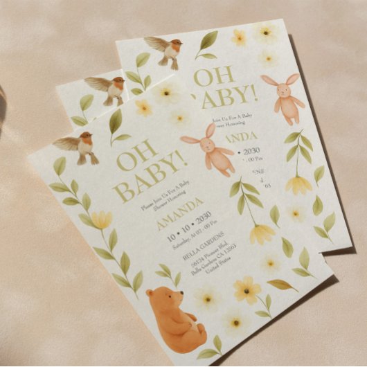 Invitation au Baby shower de l'ours et du lapin de