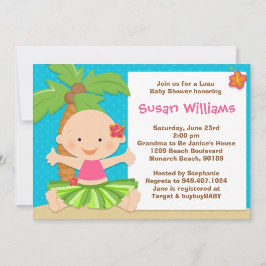 Invitation au Baby shower de Luau (Devant)