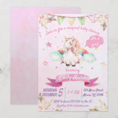 Invitation au Baby shower de l'Unicorne rose aquar (Devant / Derrière)