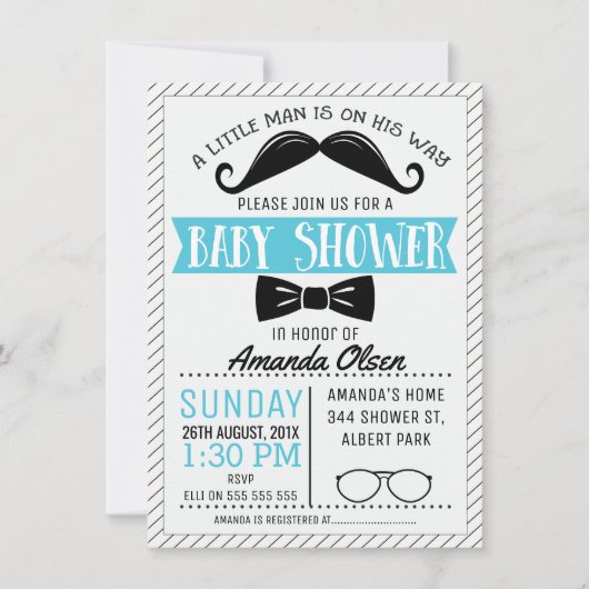 Invitation au Baby shower de Mustache Little Gentl (Devant)