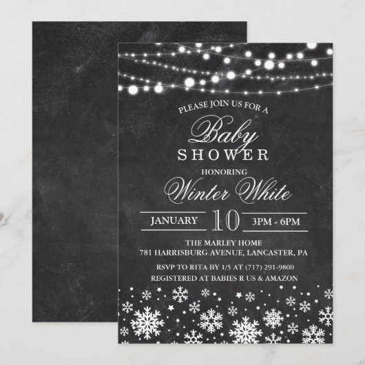 Invitation au Baby shower de neige de l'hiver (Devant / Derrière)