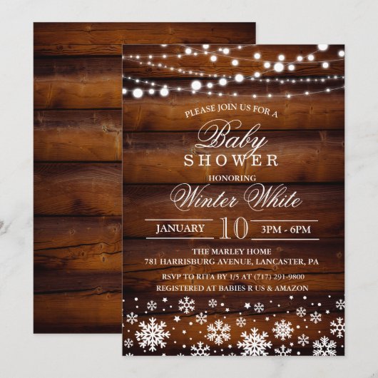 Invitation au Baby shower de neige de l'hiver (Devant / Derrière)