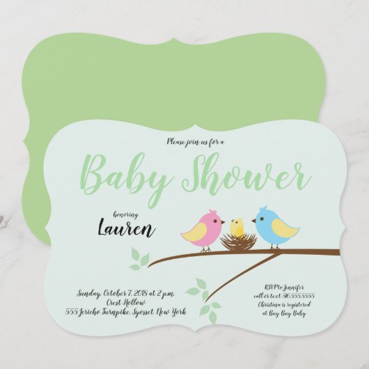Invitation au Baby shower de nid de la Branche des (Devant / Derrière)