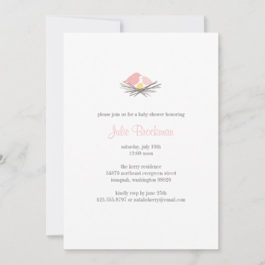 Invitation au Baby shower de nids d'oiseaux (Devant)