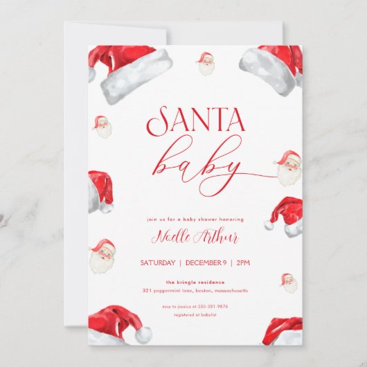 Invitation au Baby shower de Noël Père Noël (Devant)