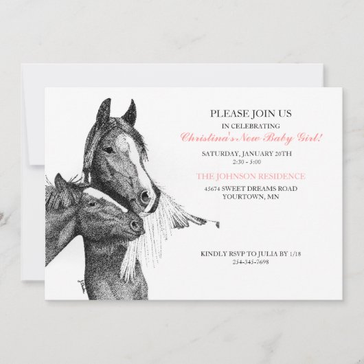 Invitation au Baby shower de nourriture du Cheval (Devant)