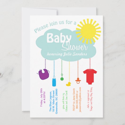 Invitation au Baby shower de nuage arc-en-ciel (Devant)