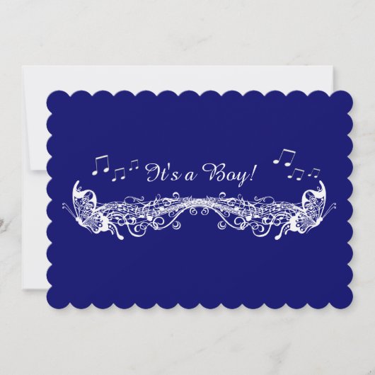 Invitation au Baby shower de papillon musical Blue (Devant)