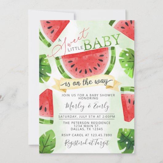 Invitation au Baby shower de pastèque rouge tropic (Devant)