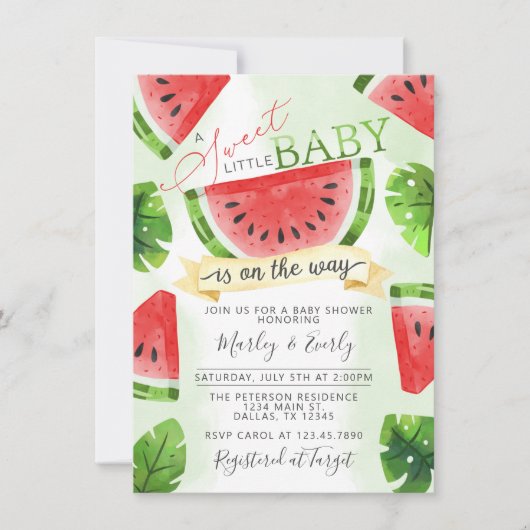 Invitation au Baby shower de pastèque rouge tropic (Devant)