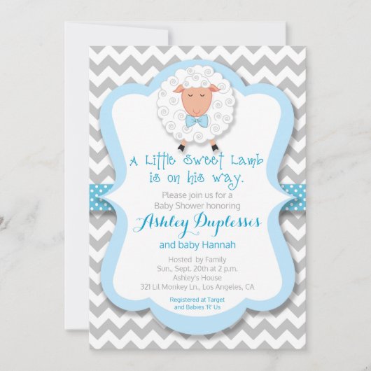 Invitation au Baby shower de petit agneau doux (Devant)