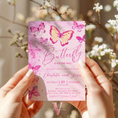 Invitation au Baby shower de petit papillon rose G