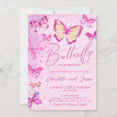 Invitation au Baby shower de petit papillon rose G (Devant)