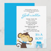 Invitation au Baby shower de petit singe (Devant / Derrière)