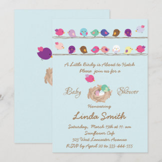 invitation au baby shower de petits oiseaux coloré