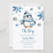 Invitation au Baby shower de pingouin d'hiver (Devant)