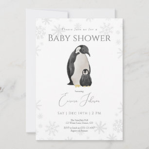 Invitation au Baby shower de pingouin d'hiver   Fl