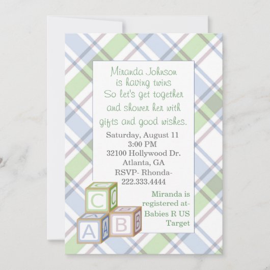 Invitation au Baby shower de plaid (Devant)