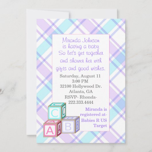 Invitation au Baby shower de plaid (Devant)