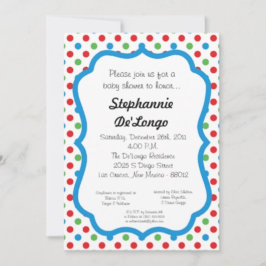 Invitation au Baby shower de points Polka 5x7 (Devant)