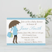 Invitation au Baby shower de points Polka bleu et (Debout devant)