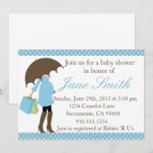 Invitation au Baby shower de points Polka bleu et (Devant / Derrière)