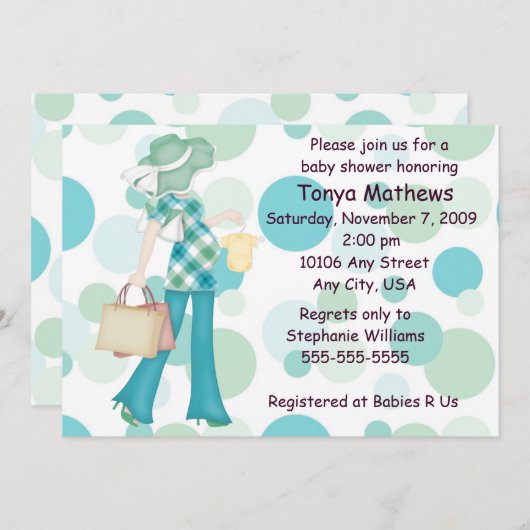 Invitation au Baby shower de points Polka Plaid (C (Devant / Derrière)