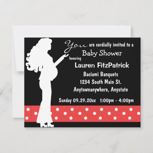 Invitation au Baby shower de points Polka rouge et (Devant)