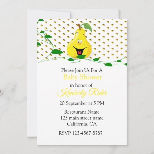 Invitation au Baby shower de poires amusante (Devant)