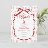 invitation au baby shower de pomme à ruban rouge (Debout devant)