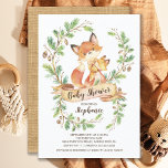 Invitation au Baby shower de renard de bois doux<br><div class="desc">Joli baby shower en bois aquarelle avec un adorable renard maman et bébé aux branches de pin avec pinecones avec un arrière - plan burlap bronzé. Parfait pour un baby shower de garçons ou un baby shower neutre</div>